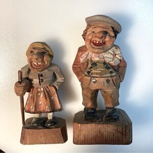 PAIR OF VINTAGE 1960s MID-CENTURY ANRI CARVED WOOD FIGURINES—GREAT GIFT!
